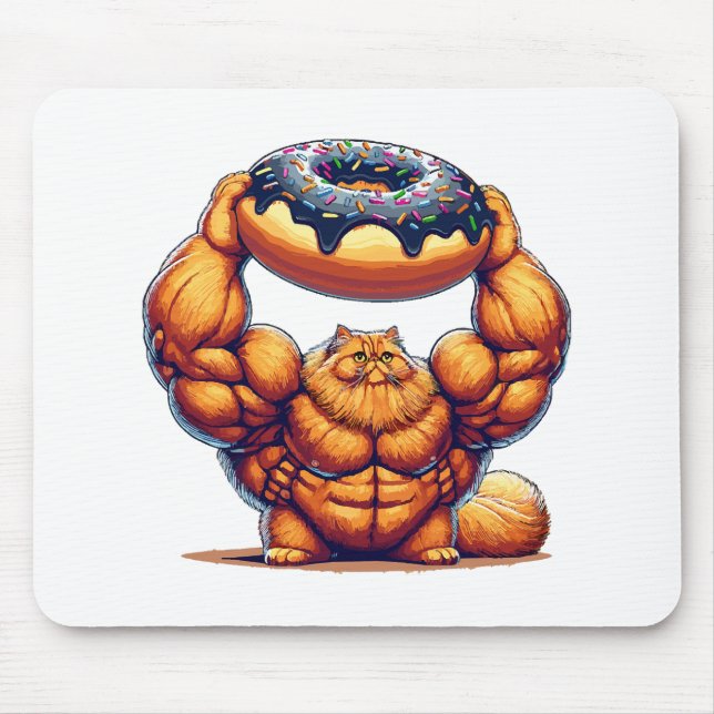 Muscular Cat Lifting Doughnut Mouse Pad (Front)