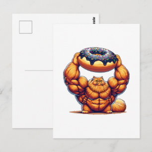 Muscular Cat Lifting Doughnut Postcard