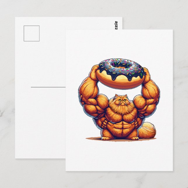 Muscular Cat Lifting Doughnut Postcard (Front/Back)