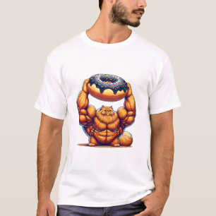 Muscular Cat Lifting Doughnut T-Shirt
