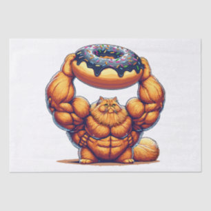 Muscular Cat Lifting Doughnut Tissue Paper