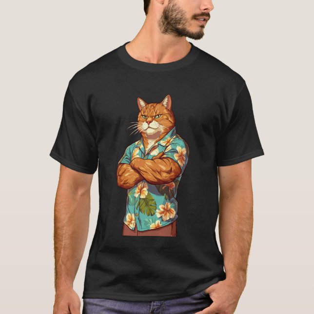 Muscular Cool Cat Wearing a Cool hawaiian Tee Summ (Front)