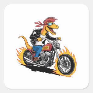 Muscular Dinosaur Punk Rock Raptor Chopper Rider Square Sticker