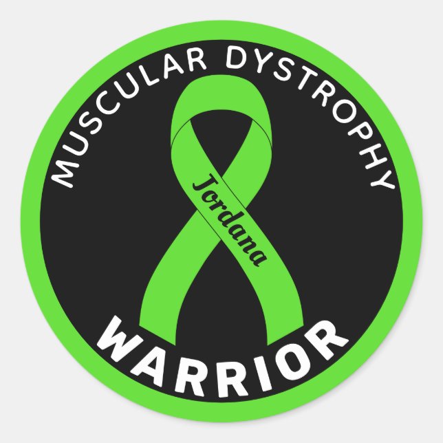 Muscular Dystrophy Warrior Ribbon Black Classic Round Sticker (Front)