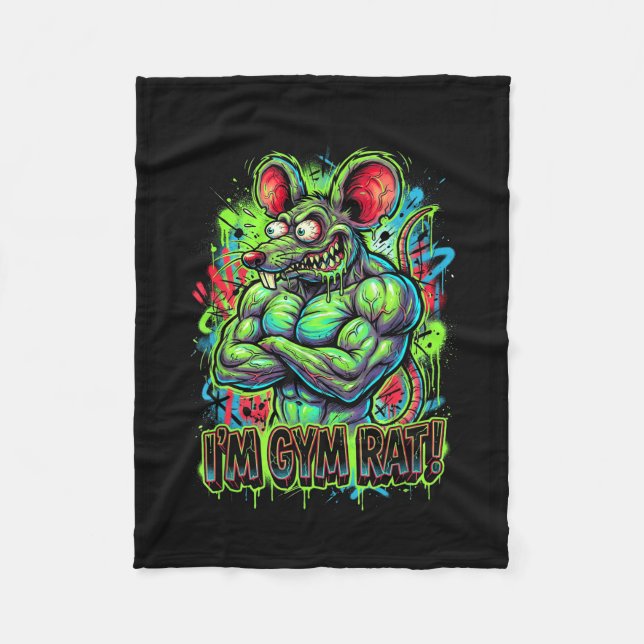 Muscular Gym Rat Bodybuilder Graffiti Workout Fitn Fleece Blanket (Front)