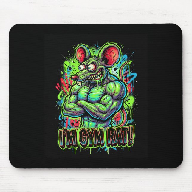 Muscular Gym Rat Bodybuilder Graffiti Workout Fitn Mouse Pad (Front)