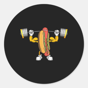 Muscular Hot Dog Deadlift Bodybuilding Fitness Fit Classic Round Sticker