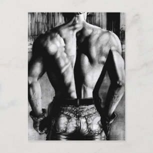 Muscular Male Back In Tight Jeans Original Art Postcard