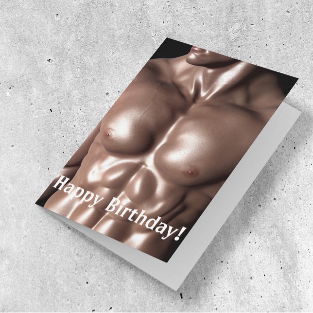 Muscular Man Chest Stomach Body Builder birthday Holiday Card (Creator Uploaded)