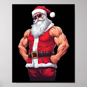 Muscular Santa Claus Bodybuilding Fitness Gym Chri Poster