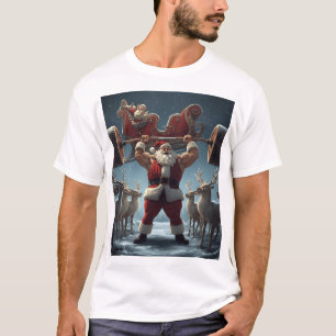 Muscular Santa Lifting Reindeer – Funny Christmas  T-Shirt