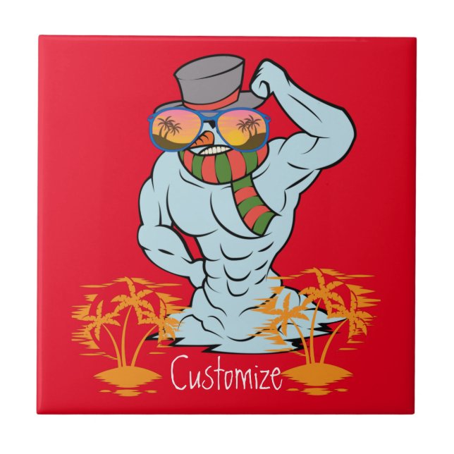 Muscular Snowman Tropical Vacation Thunder_Cove Tile (Front)