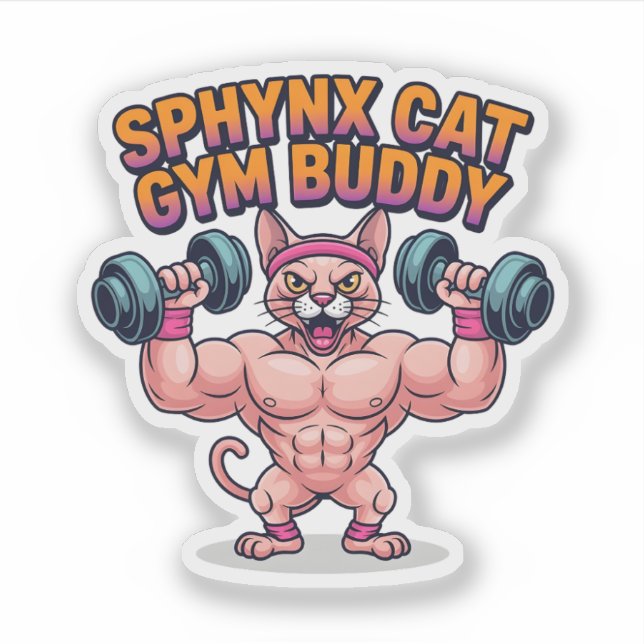 Muscular Sphynx Cat Gym Buddy Cartoon (Front)