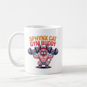 Muscular Sphynx Cat Gym Buddy Cartoon Coffee Mug