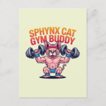 Muscular Sphynx Cat Gym Buddy Cartoon