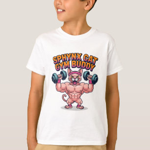 Muscular Sphynx Cat Gym Buddy Cartoon T-Shirt