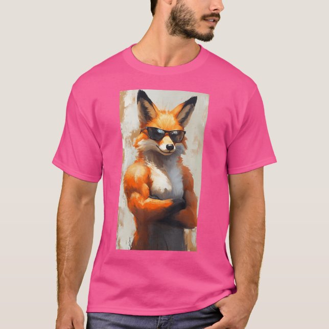 Muscular Tough-Looking Fox Wearing Sunglasses Fun T-Shirt (Front)