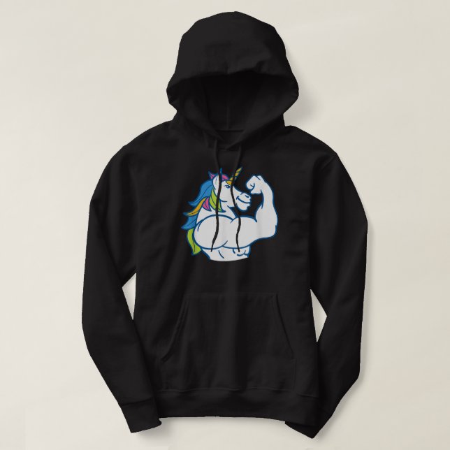Muscular Unicorn - Funny Magical Fitness Bodybuild Hoodie (Design Front)