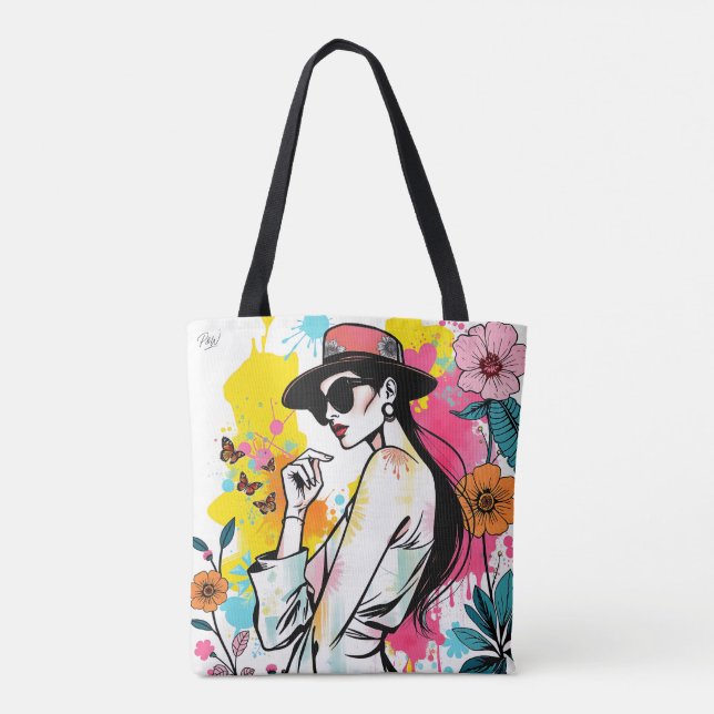 Muse in Bloom: Dual-Sided Graffiti Art Riso Tote Bag (Back)
