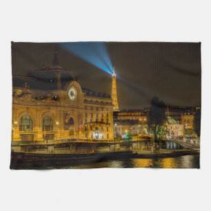Musée d'Orsay in Paris at night Tea Towel