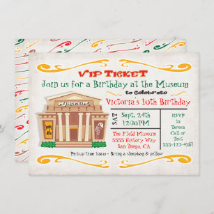 Museum Birthday Party Invitation Ticket