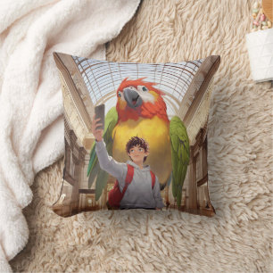 Museum Gaze: Giant Scarlet Macaw Parrot Selfie Cushion