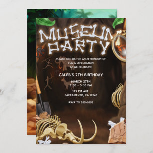 MUSEUM PARTY Dinosaur Bones Mystery Cave Birthday Invitation