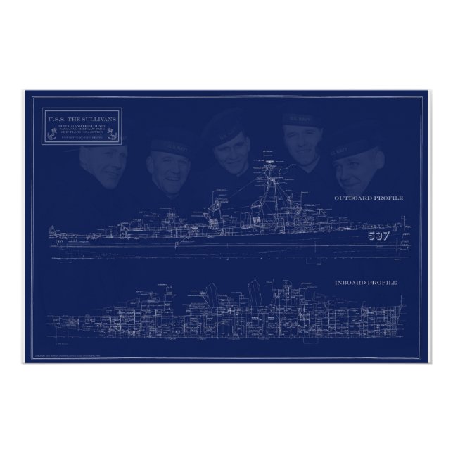 Museum Ship The Sullivans Blueprint with Brothers Poster (Front)