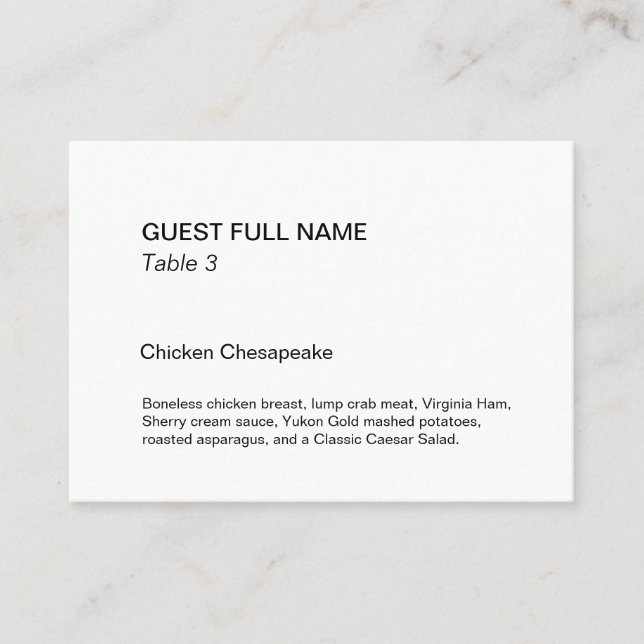Museum Style Placard Flat Place Card (Front)