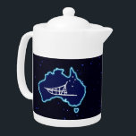 Mushing Down Under<br><div class="desc">A simple white silhouette of a dog sled and the Southern Cross superimposed on a blue map of Australia. All on a starfield background. Who would have thunk it? Mushing upside down in Oz. Dog sledding is quite popular in Australia. At Mount Hotham in Victoria there is a big race...</div>