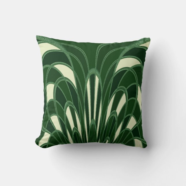Mushroom Abstract - Art Deco - Green Cushion (Front)