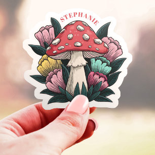 Mushroom and Flowers Custom Name Vinyl