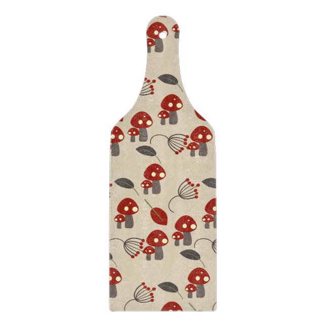 Mushroom and Leaves Retro Pattern Cutting Board (Front)