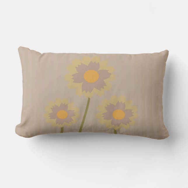 Mushroom and Mustard coloured floral pattern Lumbar Cushion (Front)