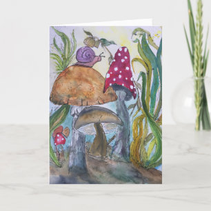 Mushroom and snail greeting card