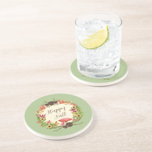 Mushroom and sunflowers with customisable text coaster