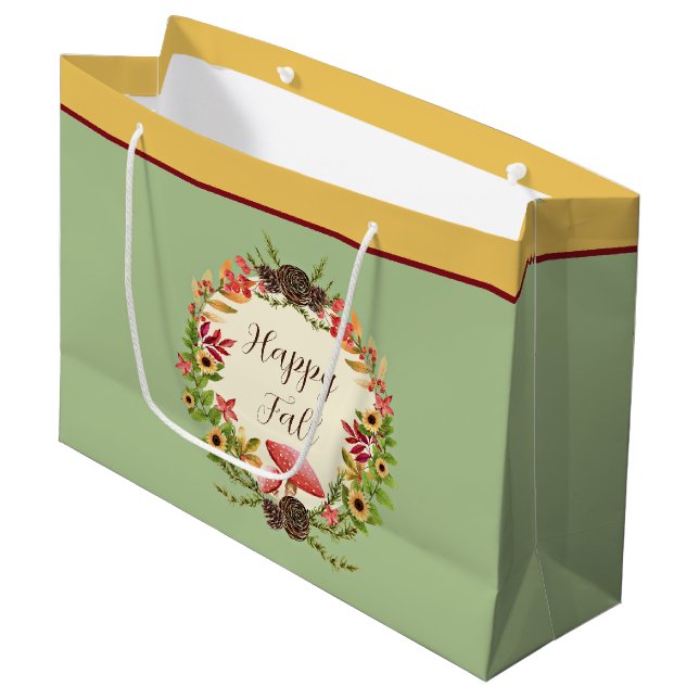 Mushroom and sunflowers with customisable text  large gift bag (Front Angled)