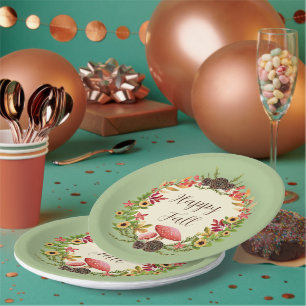 Mushroom and sunflowers with customisable text paper plate