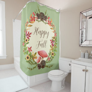 Mushroom and sunflowers with customisable text shower curtain