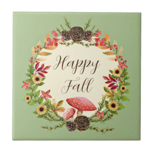 Mushroom and sunflowers with customisable text  tile