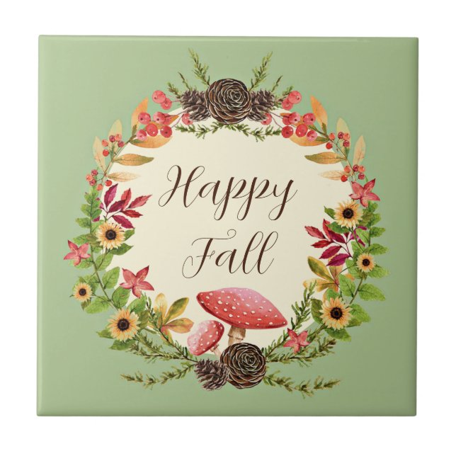 Mushroom and sunflowers with customisable text  tile (Front)