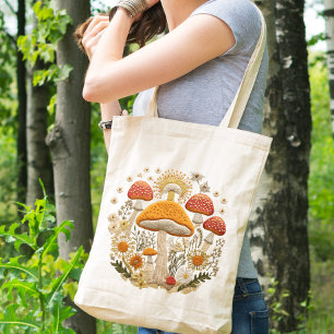 Mushroom and Wildflower Tote Bag