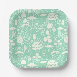 Mushroom Aqua Cream Paper Plate