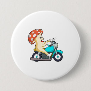 Mushroom as Biker with Motorcycle 7.5 Cm Round Badge