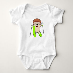 Mushroom as Skier with Ski Baby Bodysuit