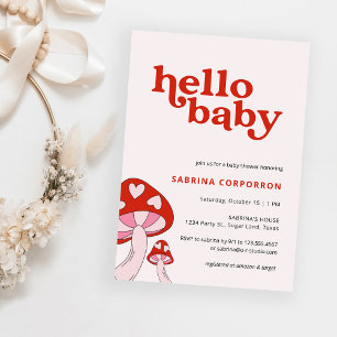 Mushroom Baby Shower Invitation   Red and Pink