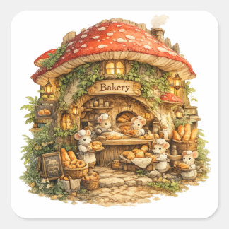 Mushroom Bakery | Whimsical Woodland Cottagecore  Square Sticker