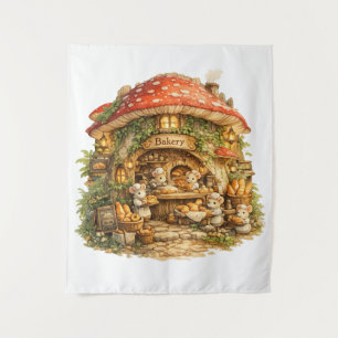 Mushroom Bakery Whimsical Woodland Cottagecore Tapestry