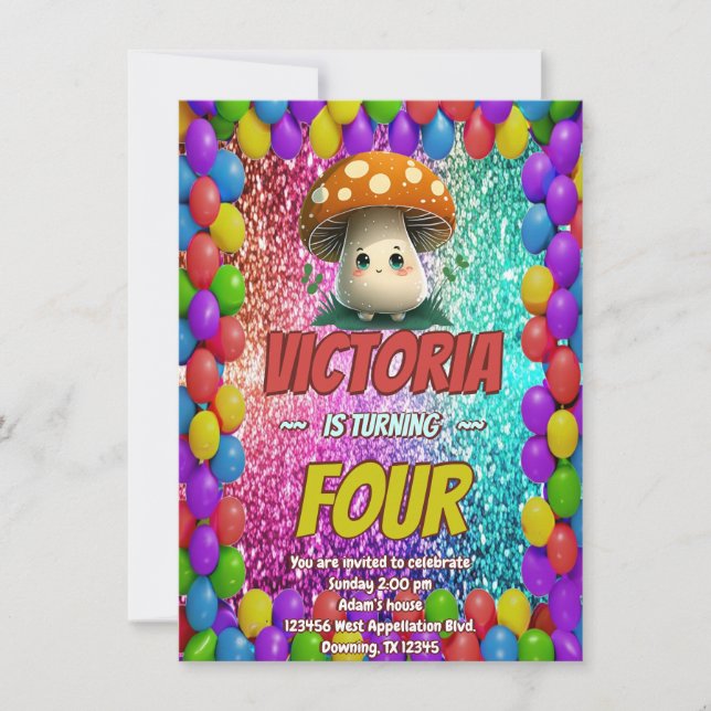 Mushroom birthday invite for kids (Front)