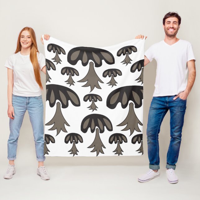 Mushroom Black Grey Pattern Fleece Blanket (In Situ)